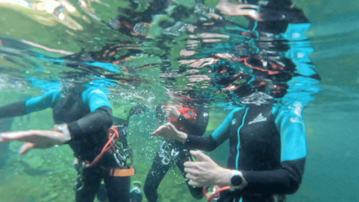 Canyoning with Penguin underwater