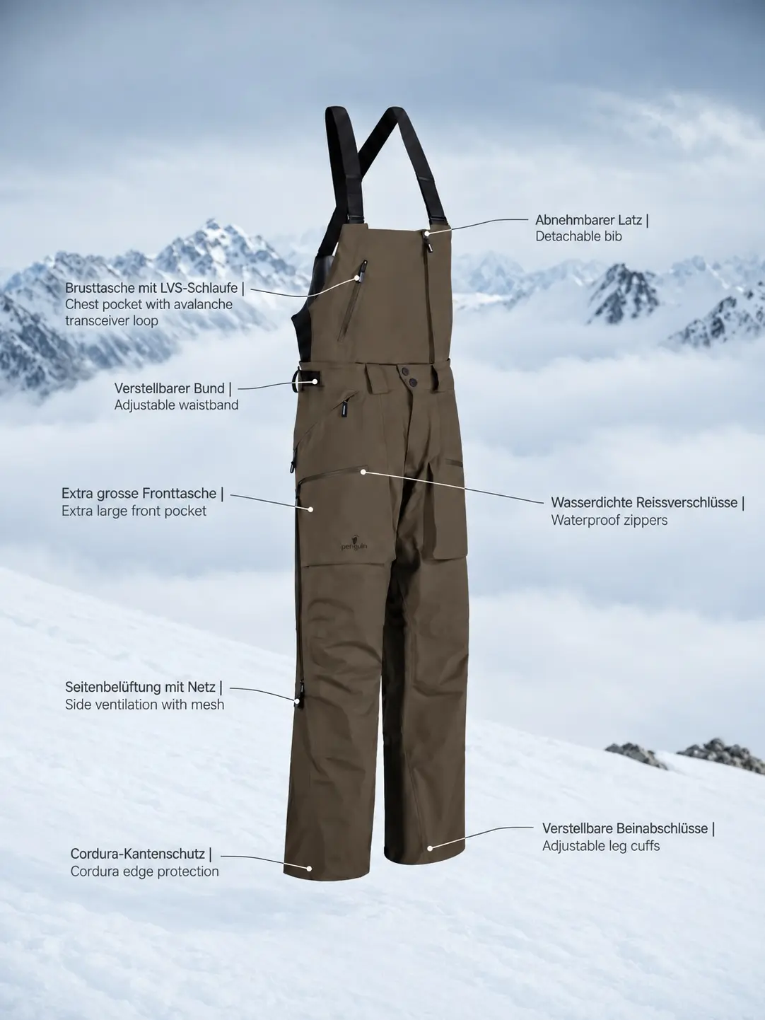 Shell bib pants technical Penguin powderwear